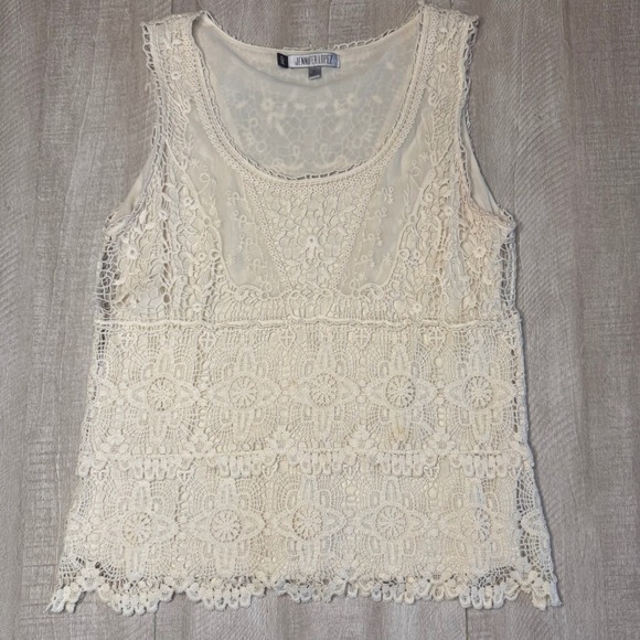 Jennifer Lopez Tops - Jennifer Lopez Crochet Mesh Layered Tank Top Women's Medium Boho Sleeveless
